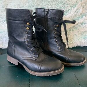 Black Faux Leather Combat Boots